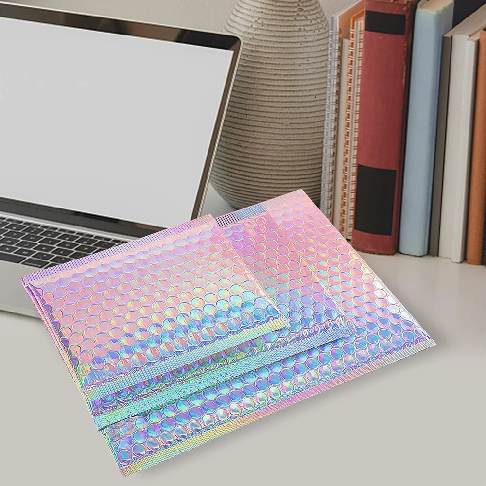 Customized Logo Black White Pink Foil Metallic Poly Padded Envelopes Printed Shipping Bags with Bubble Mailer for Mailing