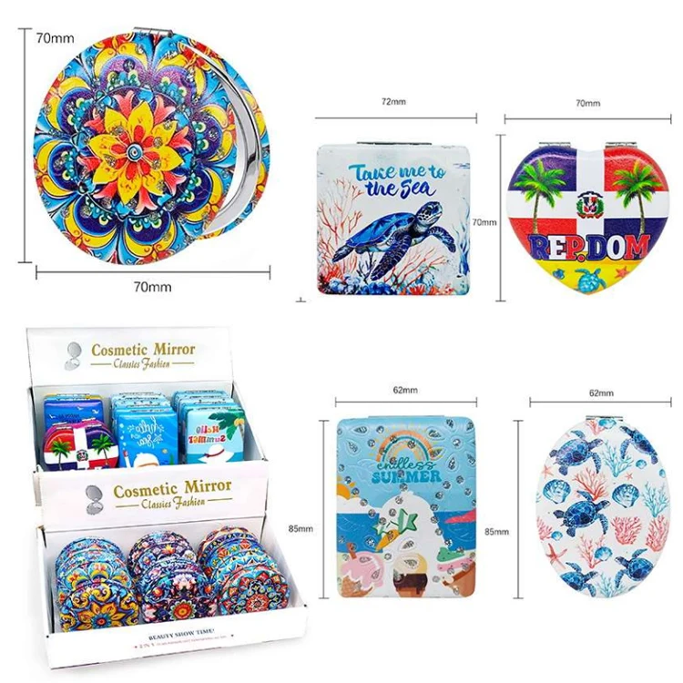 Wholesale souvenir gift mini pu foldable mirror custom logo double sided pocket mirror