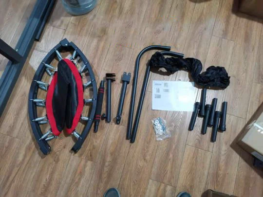 FANDING Fitness trampoline Silent with Adjustable Handle length Adults Kids indoor GYM large trampoline with foam pit