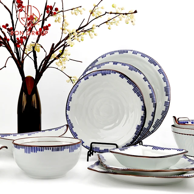 factory cheap price wholesale for franchiser japanese restaurant handle plate blue bulk ceramic plates sets dinnerware tableware