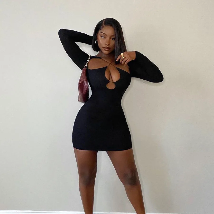 Nibber K21D09758 Instyle Patchwork Bare Apparel Party Women Black Evening Elegance Shirt Dresses Women Casual Long Sleeve Dress