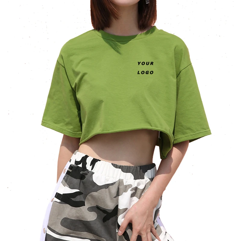 В стиле «хип-хоп», высокое качество, 100%; Домашние тапочки из хлопка для женщин моды изготовленная на заказ Печать логотипа укороченный Топ Футболка для женщин