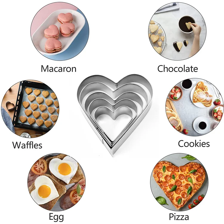 5pcs/set Heart Shape Cookie Cutter Cake Ring Fondant Sugarcraft Candy Biscuit Mold DIY Baking Tools for Wedding