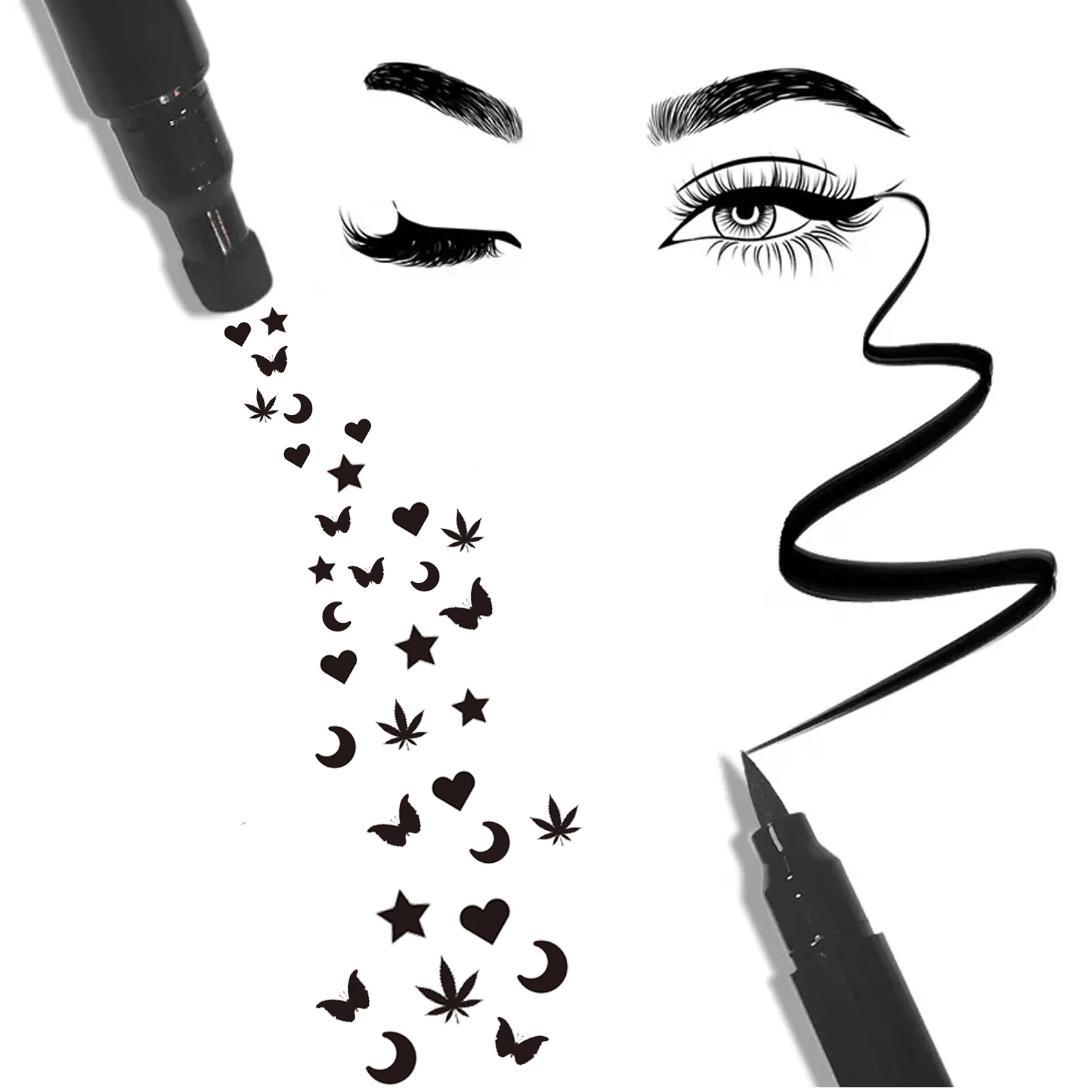 Eyeliner Stamps Pen Face painting pen With Bat, Spriderweb,Star,Moon,Heart,Flower,Smiley, Long-Lasting Waterproof Smudgeproof