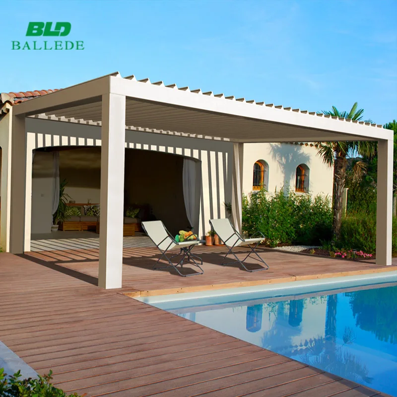 Terrace patio sunshade gazebo motorized adjustable waterproof louver roof system awnings