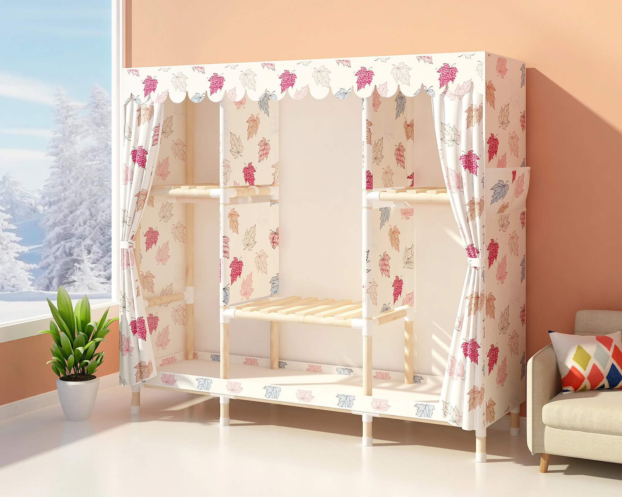 s1.5m Factory Designed Custom Solid Wood Wardrobe Fully Assembled Simple Solid Wood Portable Wardrobe For Young People