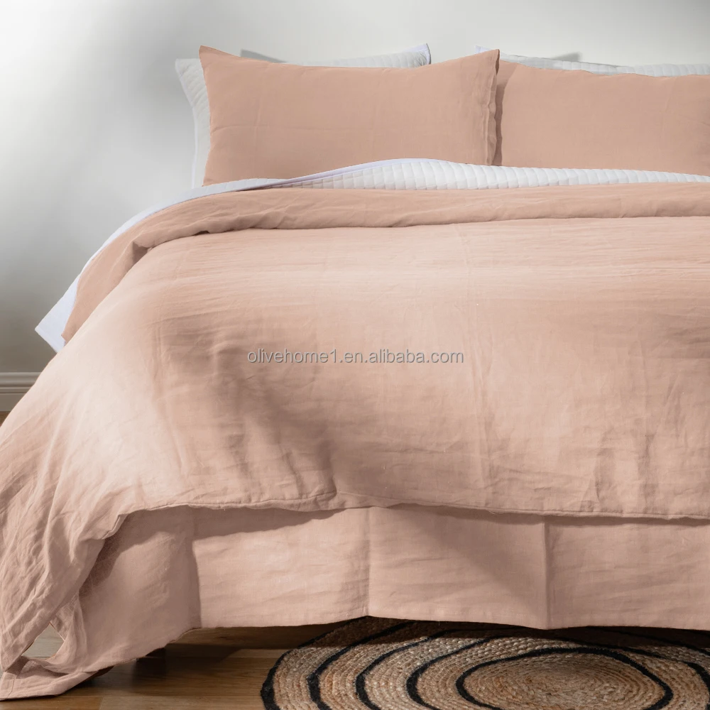 100% Washed Linen Sheet Set-Queen Size-Natural France Flax Bed Sheet 4 Pcs Breathable Bedding Set