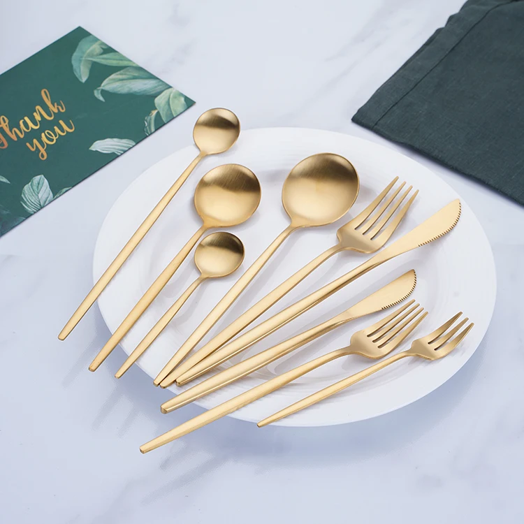 Stainless Steel Knife Fork Spoon Gold Plated Wedding Flatware Set