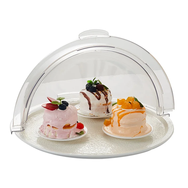 Restaurant Buffet Catering Cake Display Acrylic Cover Wooden Bases Cake Stand with Dome Carton Box OEM 5 Piece Multiple Models