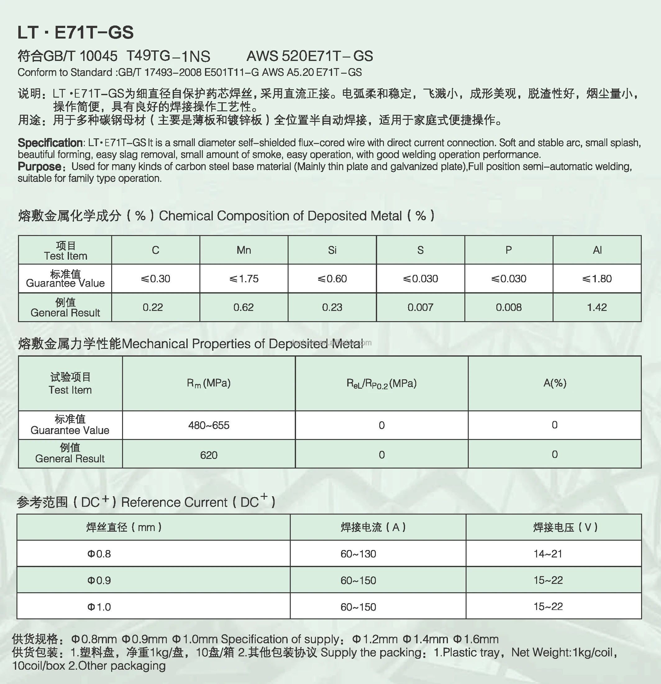 No Gas free gas E71T-GS Self Shielded Flux Cored Welding Wire 0.8mm 0.9mm 1.0mm