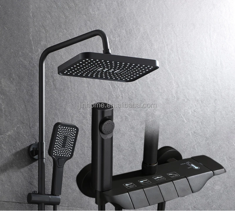 Black Gun Gray Piano Shower Head 4 Function Brass Shower Set Bathroom Bath Shower Mixer With Hand Spray