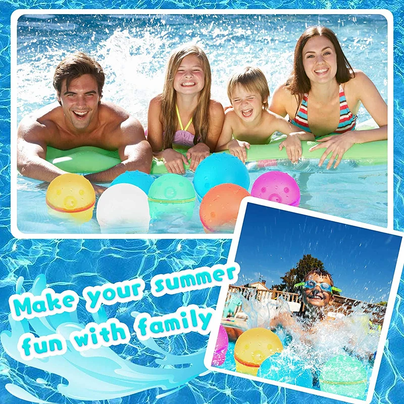 Reusable Water Balloons with Mesh Bag Latex-Free Silicone Quick Self-Sealing Water Bomb Splash Fun for Kids Adults