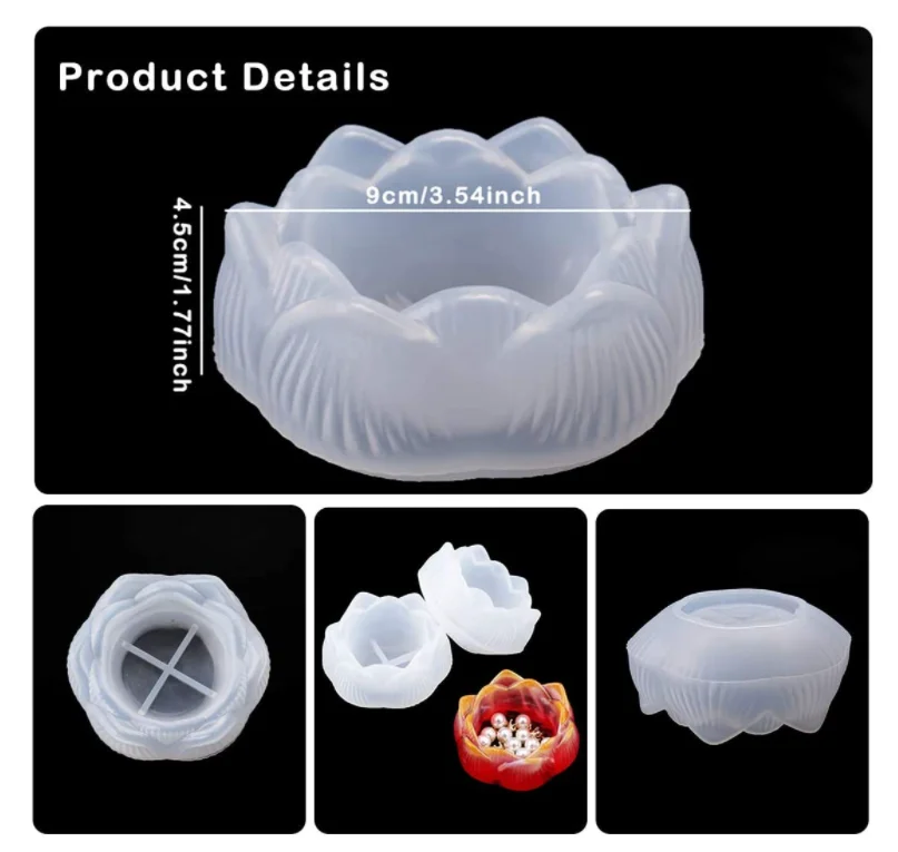 DIY Silicone Resin Casting Mold  Lotus Flower Shape Epoxy Resin  Mold For Candle Holder Jewelry Storage Box
