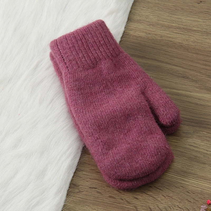 Wholesale Rabbit Hair Hand Sets Ladies Lovely Double Winter Wool All Finger Warm Velvet Thickened Knitted Mittens