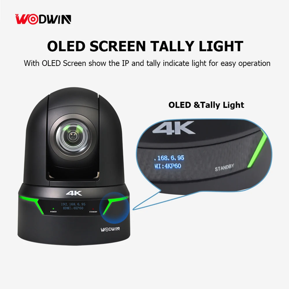 WODWIN New NDI 4K 60FPS 25X Optical Zoom 12G SDI Live Broadcasting IP POE NDI PTZ Camera for Live Streaming Events Churches