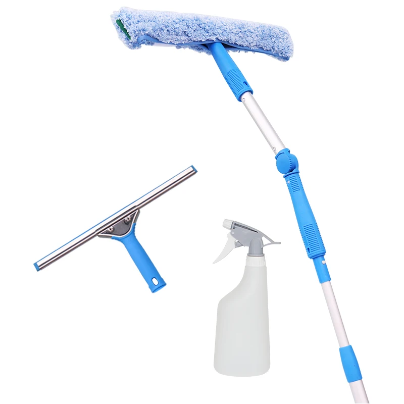 Premium commercial janitorial supplies 14 inch blue soft rubber trident window glass cleaning squeegee with long handle