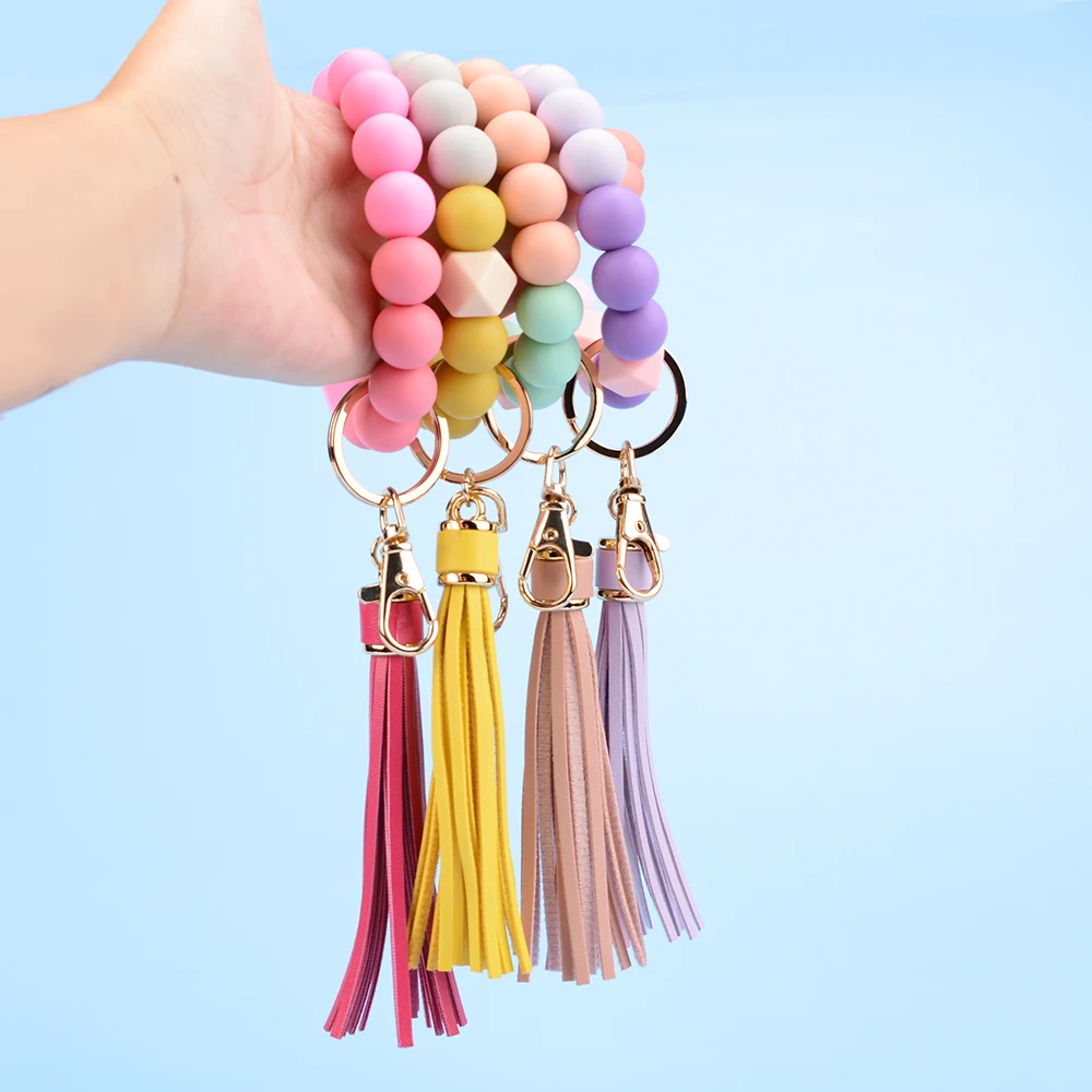 2023 New Custom Silicone Beads Bracelet Wristlet Keychain for Car Keys Gift for Mom