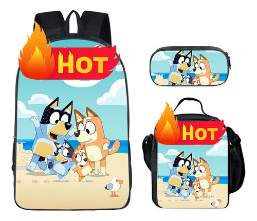 Customization cartoon blueyes dog cartoon image customize 3 in 1 polyester lunch bag pencil case kids school backpack bag set