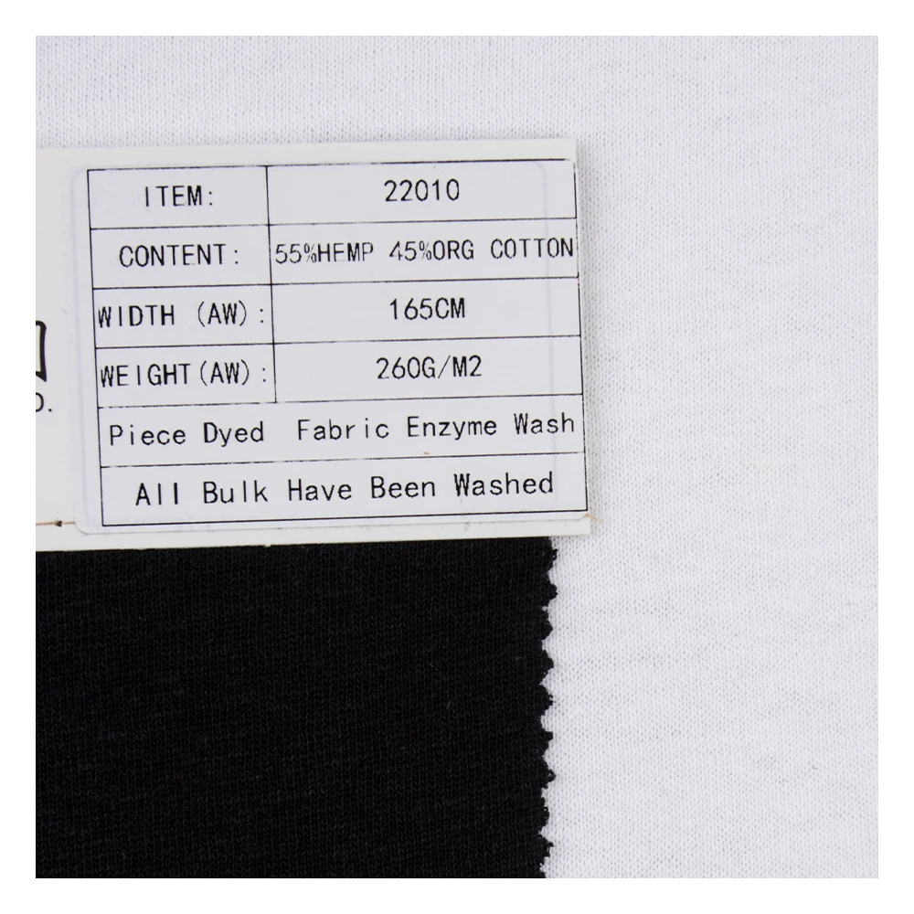 22010-260gsm трикотажная устойчивая 55% пеньковая 45% из органического хлопка ткань для одежды
