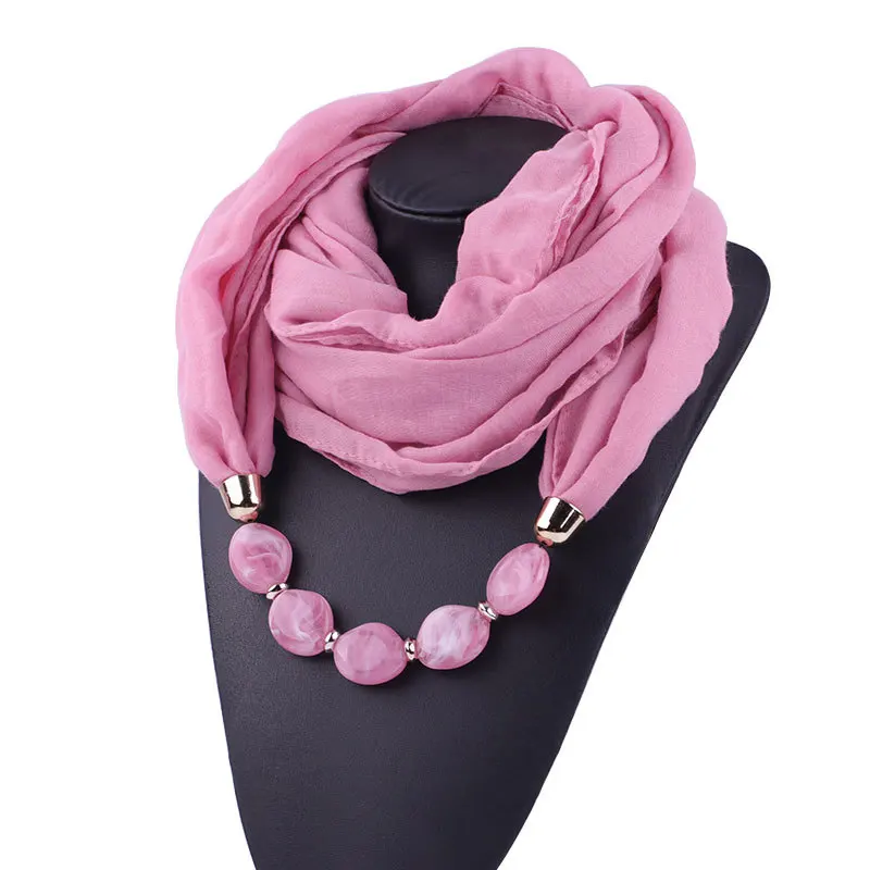 Wholesale New Cotton Voile Scarf Jewelry Accessories Small Neck Scarf Women Solid Color Necklace Pendant Shawls Round Scarves