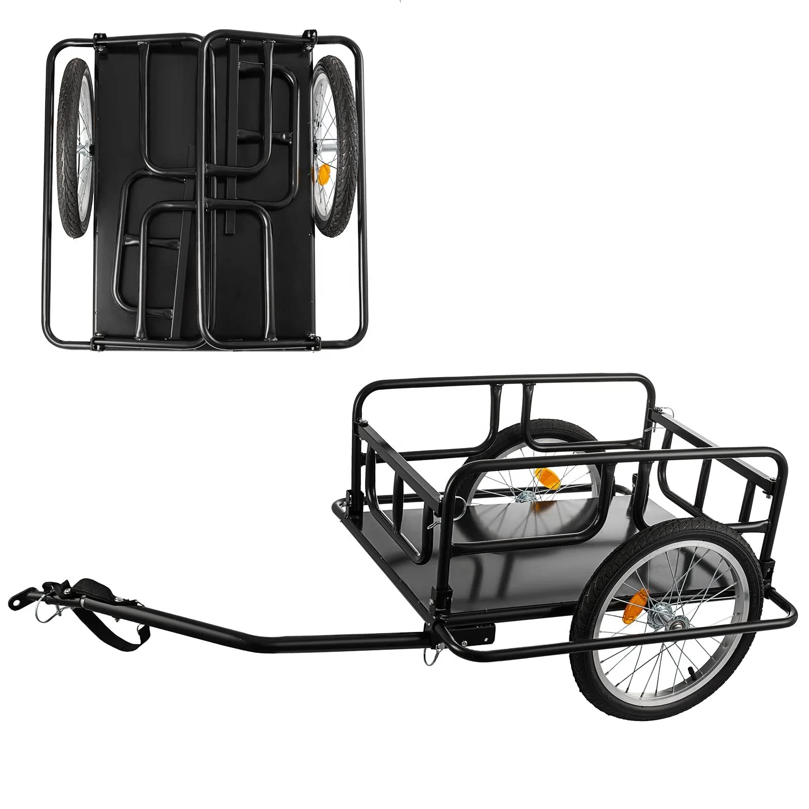 50Kg Load Capacity Camper Farming Steel Foldable Bicycle Cart Trailer Easy Installation Detachable Folding Utility Bike Trailer