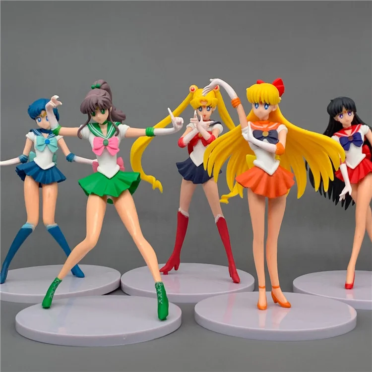 5PCS/SET Sailor Moon Action Figures Chiba Mamoru Chibiusa Kino Makoto Cartoon PVC Anime Figure Toy