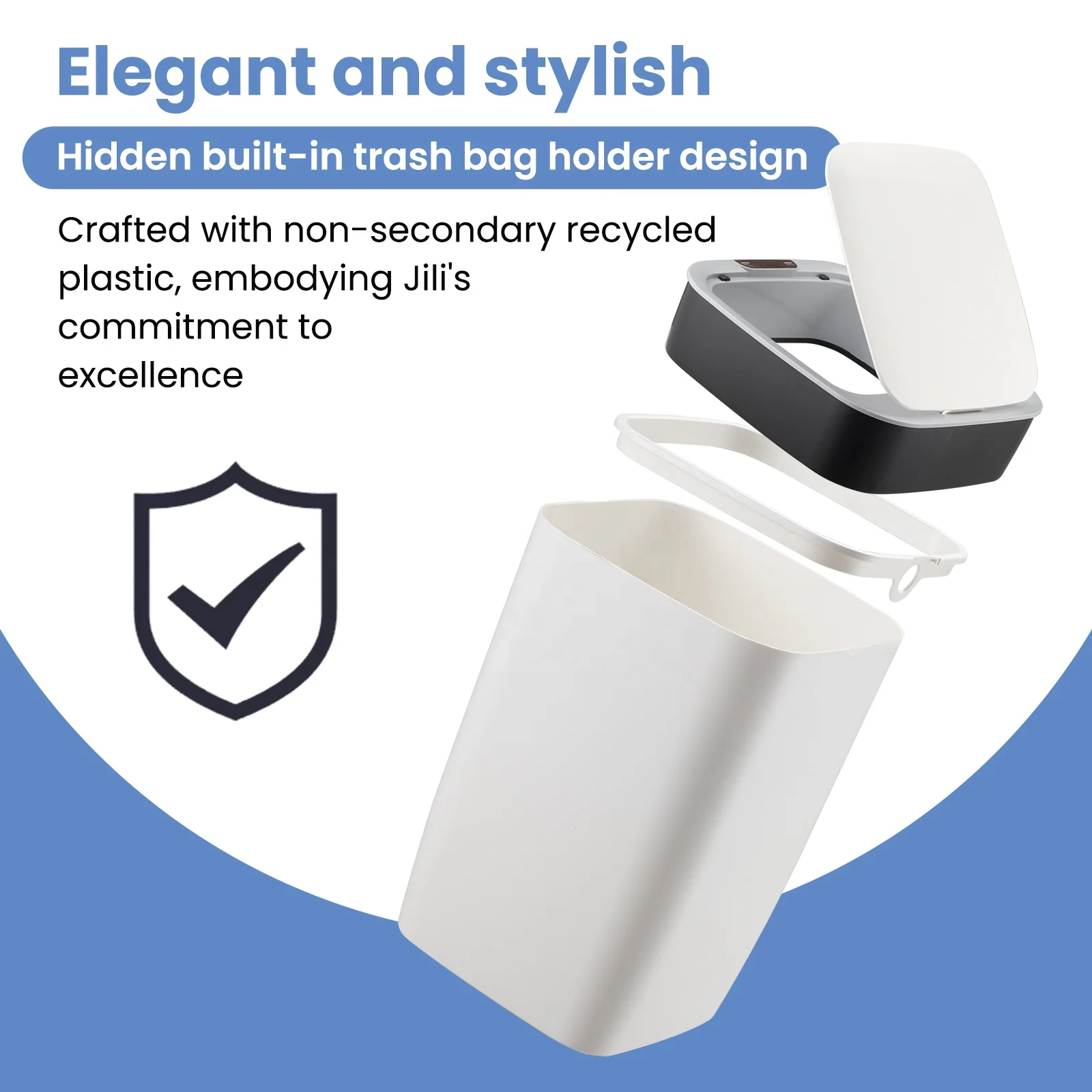 10L Plastic Square Sensor Trash Garbege Bin Table Smart Sensor Waste Bin for Kitchen Restaurant White NINGBO Rectangular 1.2 KG