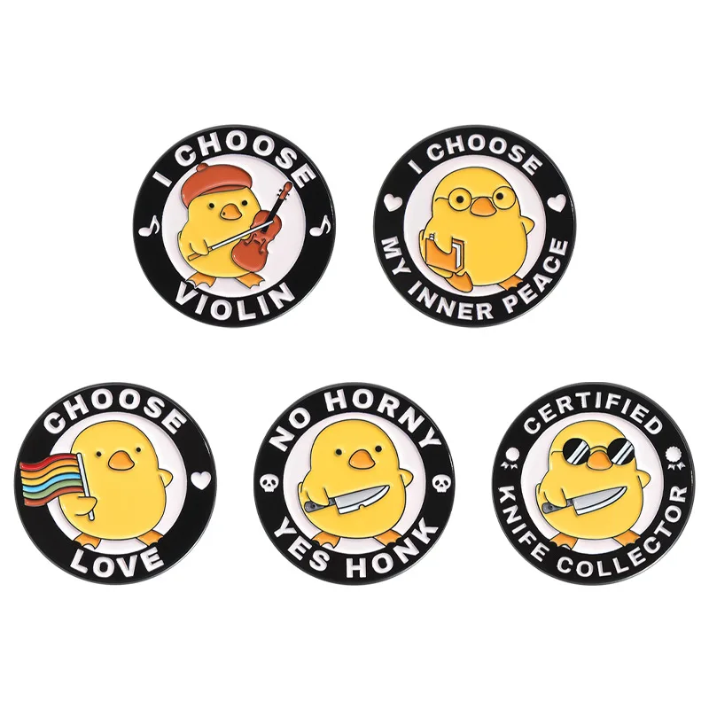 Stock Round Little Yellow Duck Cute violin Badge Cartoon letter Soft Enamel lapel Pin