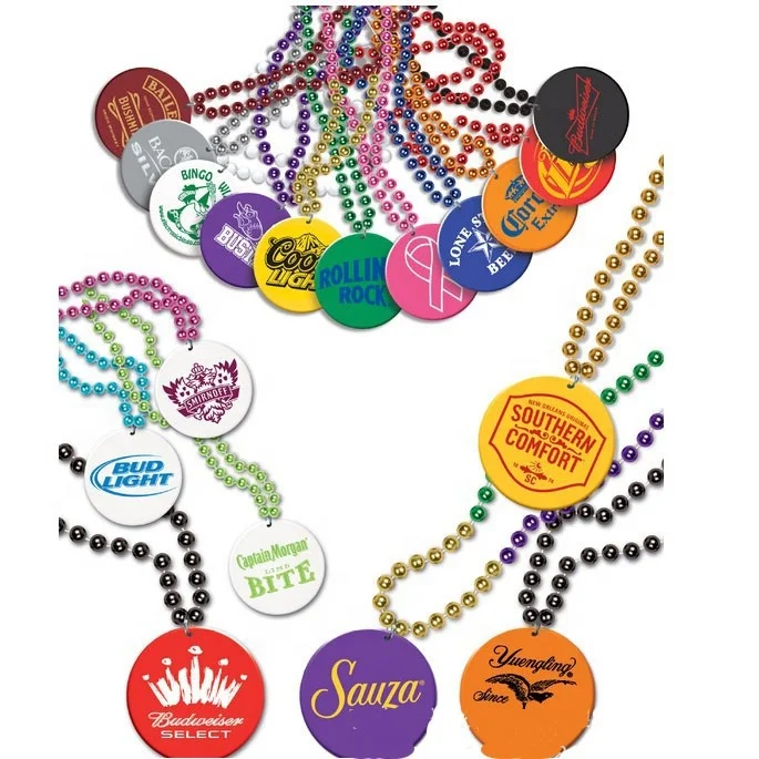 Custom Logo Printed medallion Mardi Gras Beads Necklace