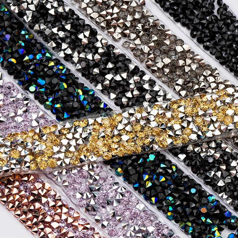 Qiao Sewing Decoration Appliques Motif Strass Hot Fix Tape Trim Applicator Ribbon Rhinestones Band Crystal Trimming For Dresses