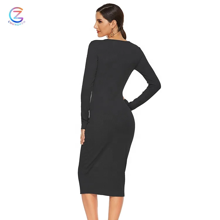 
New Design Casual Knitted Dress Spandex Clothing Elegance Button Front Classic Sexy Night Party Women Dresses 