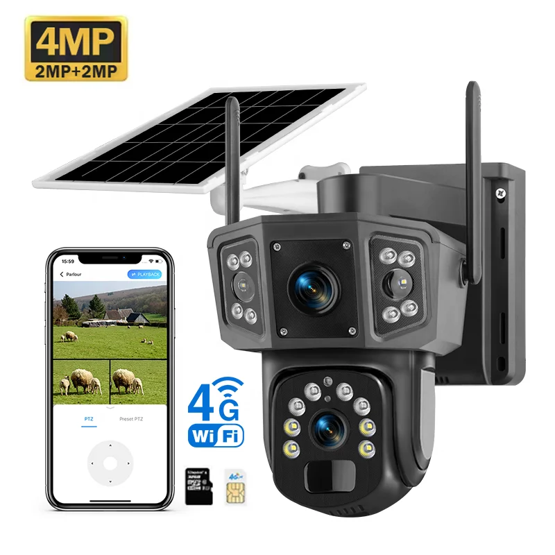 Оптовая Продажа с фабрики, камера видеонаблюдения на солнечных батареях, встроенная батарея 8000 мАч, беспроводная камера безопасности с солнечной панелью