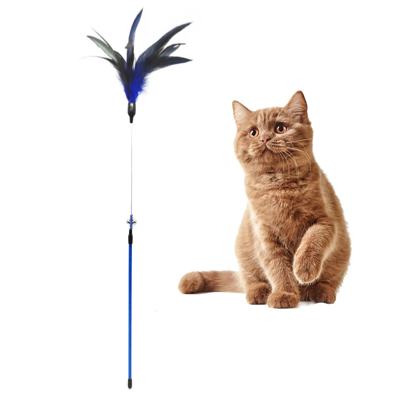 2021 wholesale interactive funny play sticks new design different colors teaser cat toy with feather fur