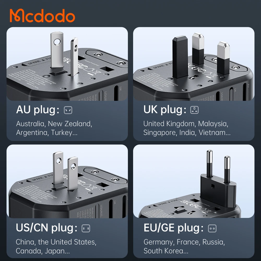 Wholesale Global Power Converters 20W PD QC Fast Charge USB-C + 2USB AC Outlet Plugs Security Door 20W Travel Adapter Worldwide