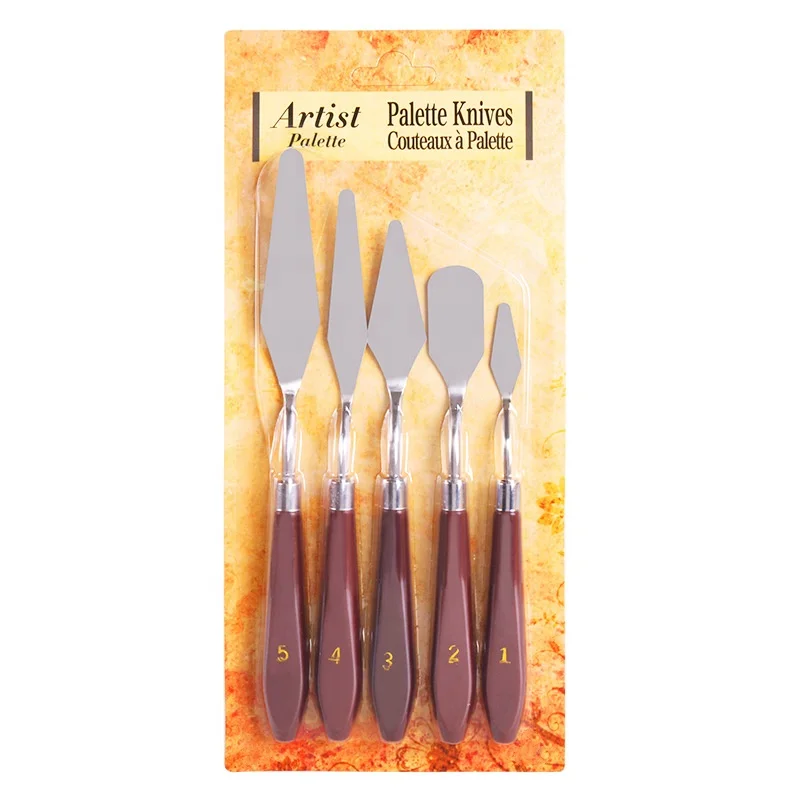 Amazon Hot Sale stainless steel color palette scraper  oil painting knife 5 piece set