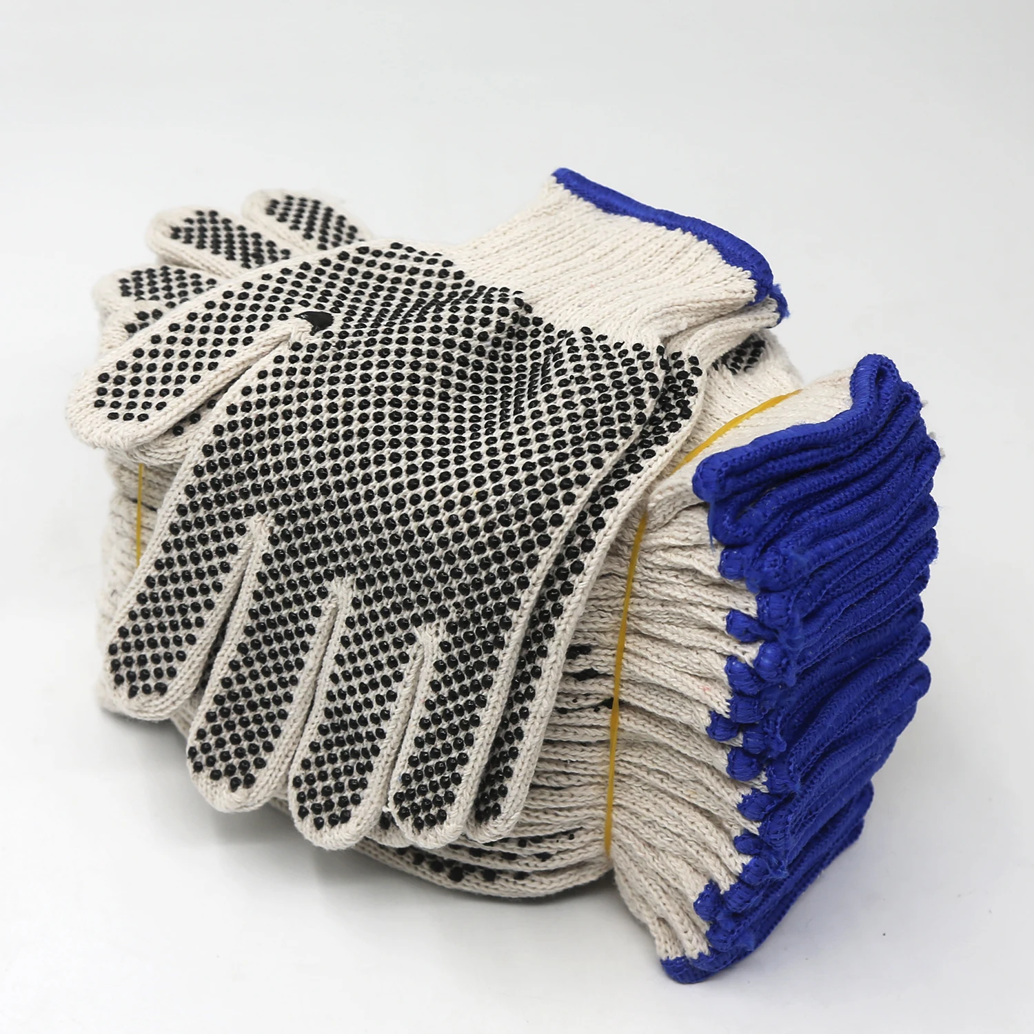 7G Seamless String Knit Plain Natural White Polyester Cotton Liner PVC Dotted Work Gardening Construction Safety Gloves