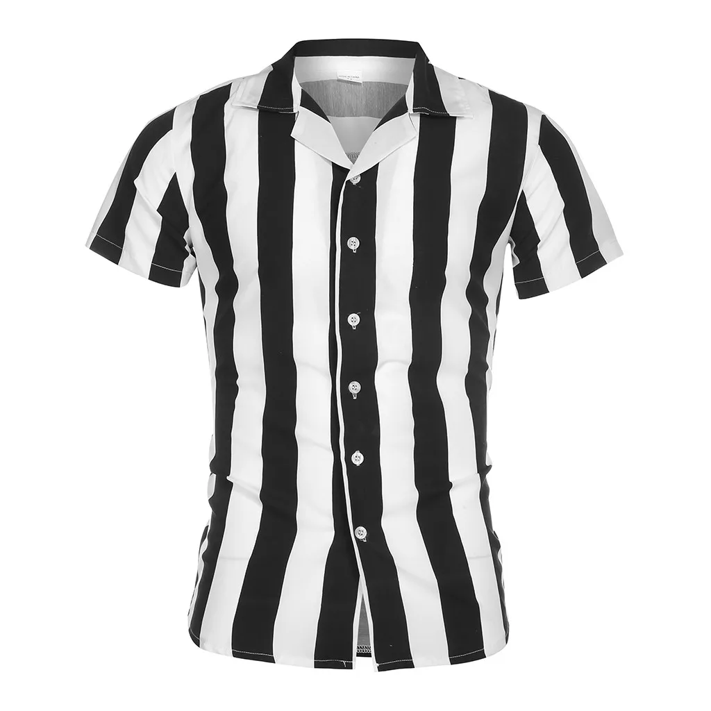 Men Fashion Casual Multicolor Striped Lapel Short-Sleeve Summer New Shirts