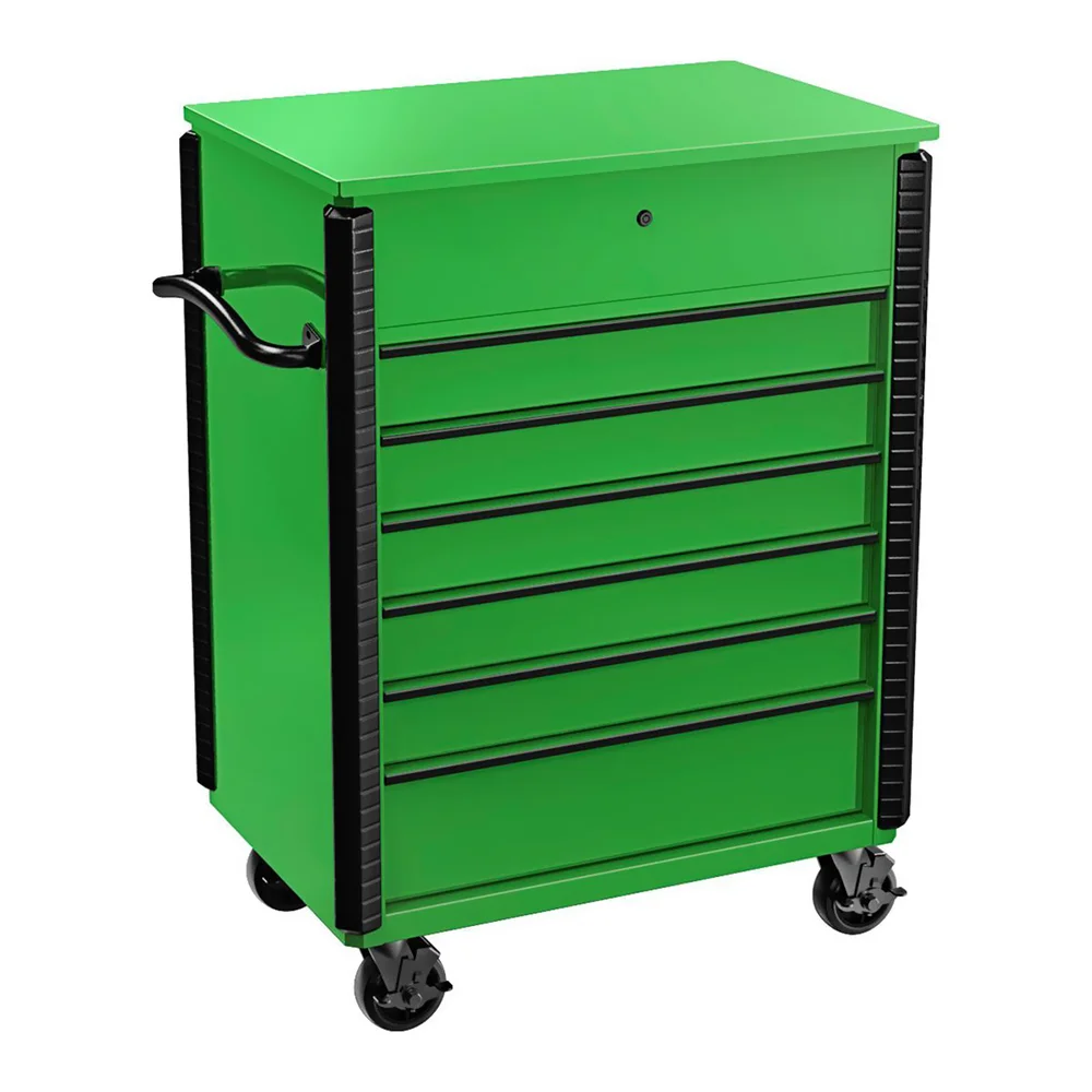 Green Metal Heavy-Duty Tool Cart Garage Roller Cabinet with Powder Coating Finish and Tool Box OEM Customizable