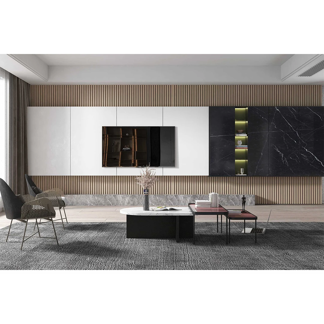 2024 Internet celebrity new Italian TV cabinet background wall living room custom rock plate grid modern simple