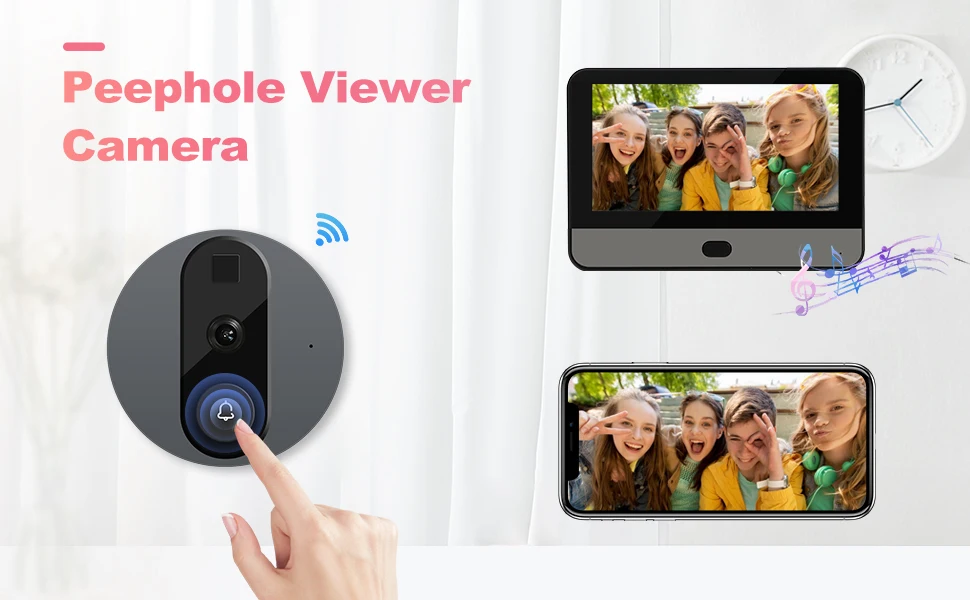 1080P камера для глазок с Wi-Fi цифровой дверной умный видеозвонок широкий угол обзора датчик движения PIR управление через приложение