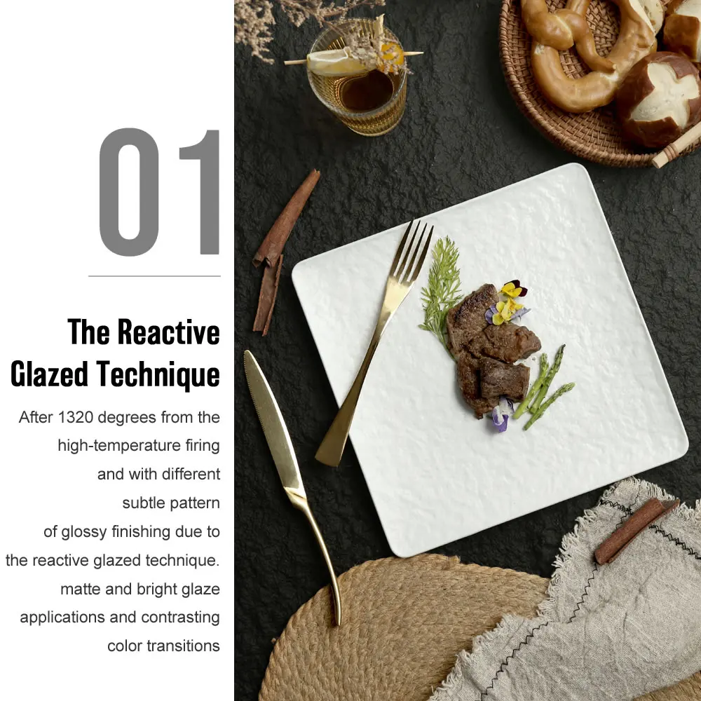 Restaurant Dinnerware Matte White Rock Texture Rectangular Ceramic Dinner Plates Long Porcelain Sushi Charger Plate