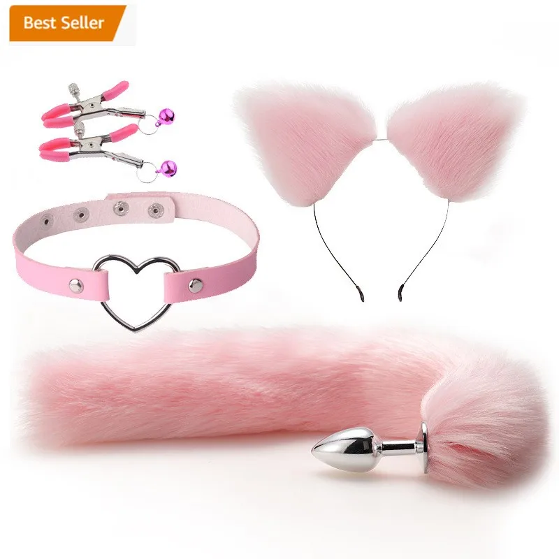 New Japanese Bdsm Bondage Fox Tail Anal Butt Plug Set Metal Nipple Clip Bdsm Sex Toys Set For Women