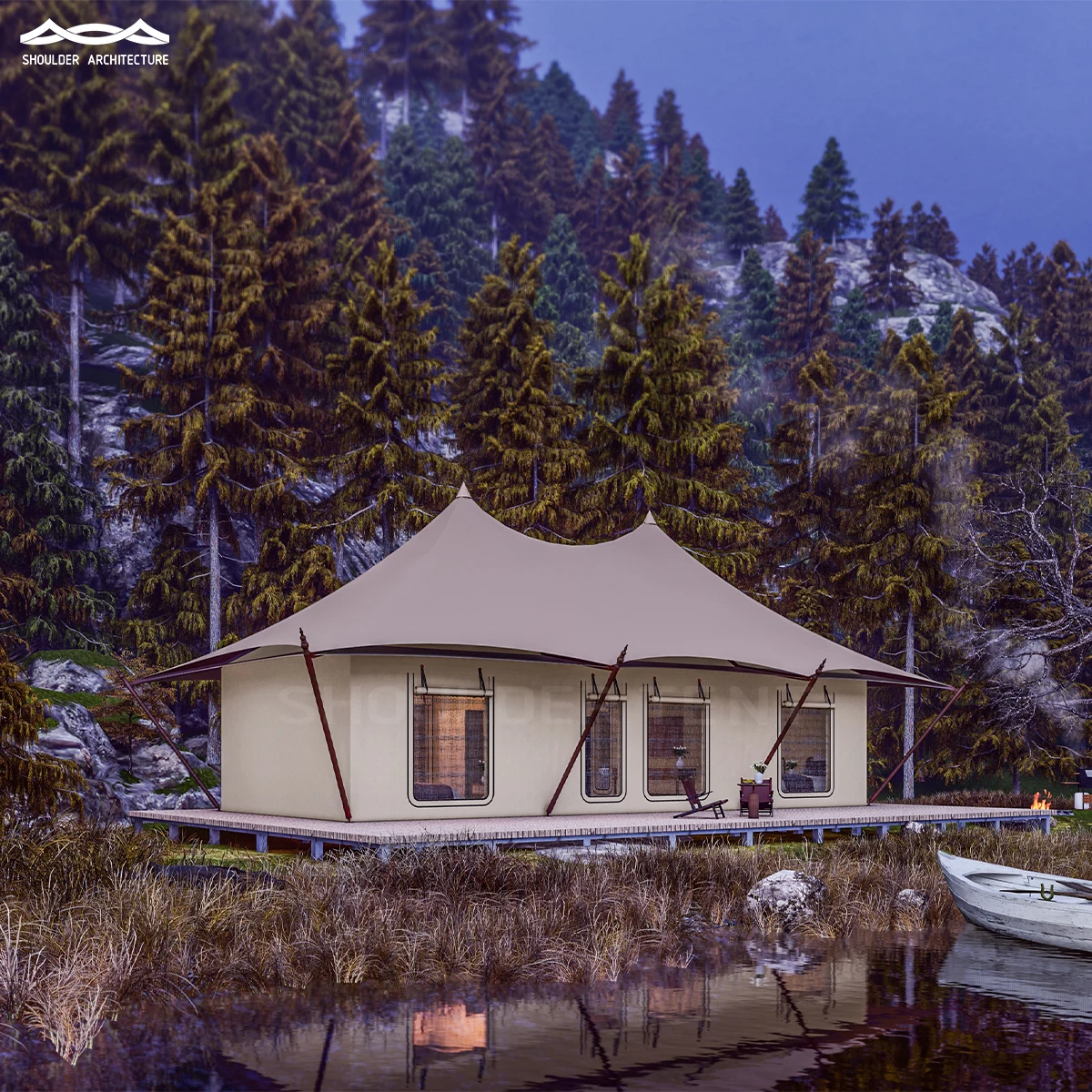 Shoulder 60sqm Canvas Safari Glamping Waterproof Hotel Luxury Tent With Factory Price