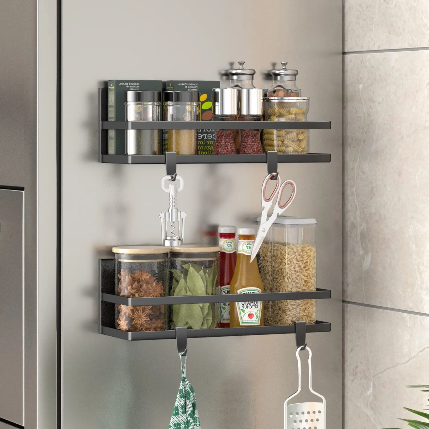 Metal Spice Rack  Shelf Kitchen Storage Iron Wall Mount Spice Rack Space Saver Organizer Storage Holders & Racks