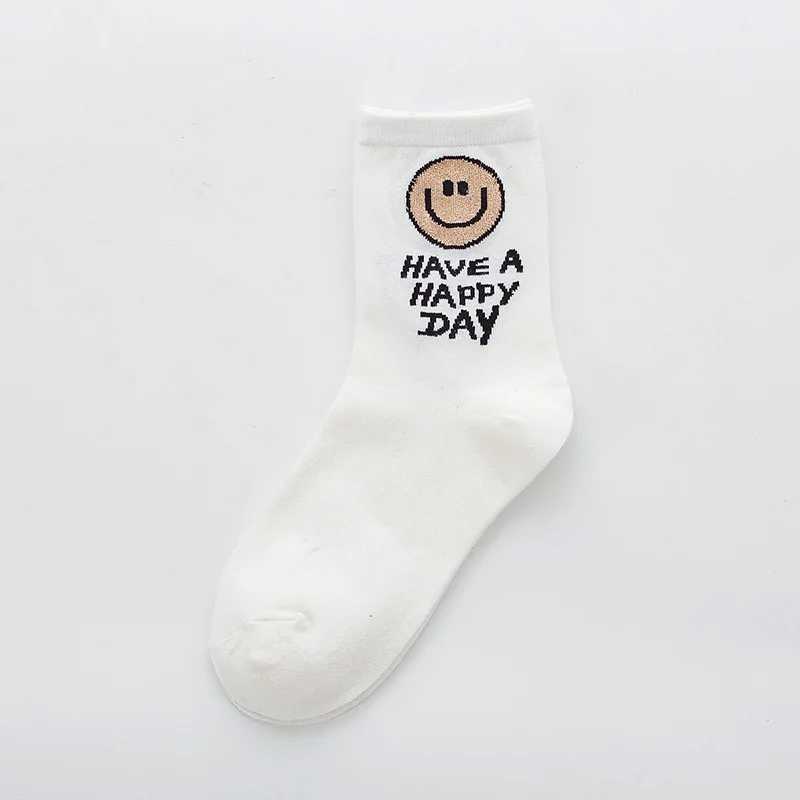 
Smiling Face Letter Simple Jacquard Stylish Casual Crew Women Socks 