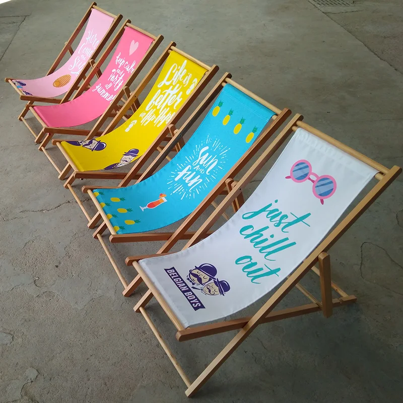 Adjustable foldable beach chair solid wood camping chair canvas folding recliner garden deck chairs