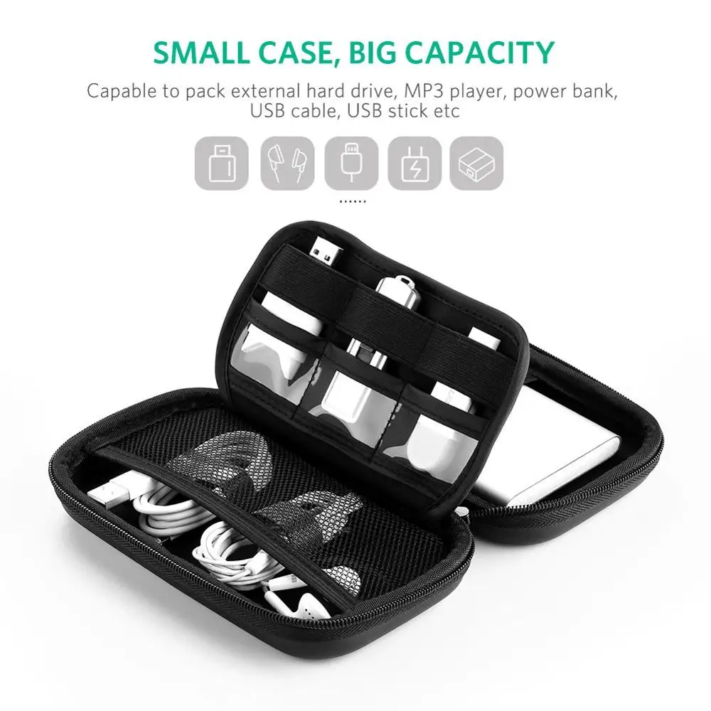 High quality hard shell shockproof portable USB cable external EVA hard drive storage case zipper tool case bag