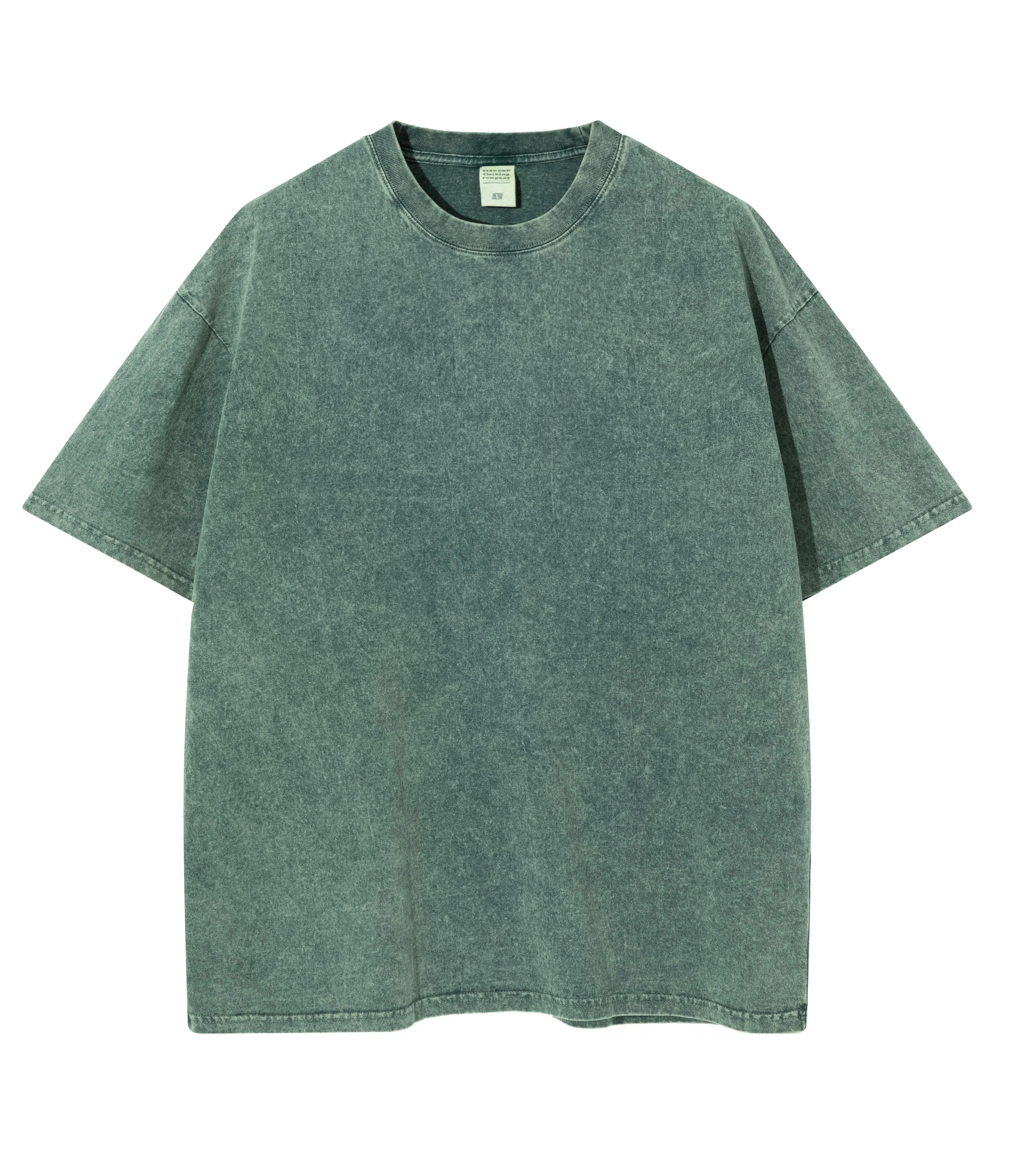 Высококачественная черная кислотная стирка для мужчин 260gsm T Shir хлопковая Тяжелая стираемая винтажная негабаритная Мужская футболка