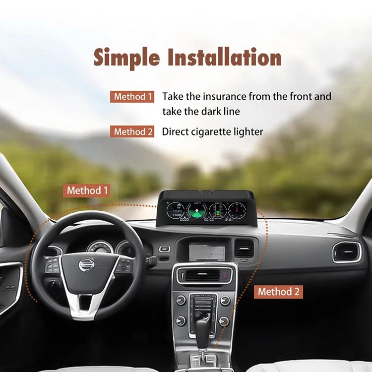 Vjoycar Auto Inclinometer Pitch Angle Alarm Off-road Latitude Longitude Display S90 Gps Slope Meter HUD