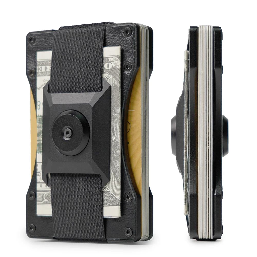 Slim Aluminum Metal spinning top RFID blocking men wallet